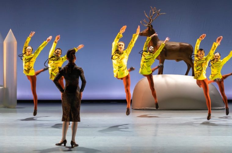 Dansers in wit uitvoering Swan Lake door Introdans